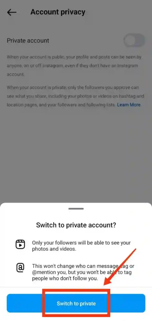 Step 5 - instagram account private kaise kare