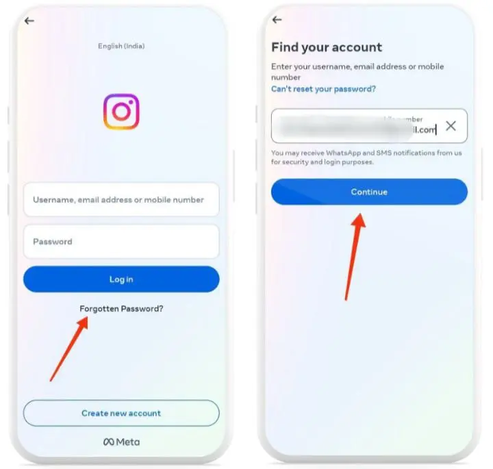 step 1 - ईमेल आईडी से इंस्टाग्राम का पासवर्ड रिसेट करे