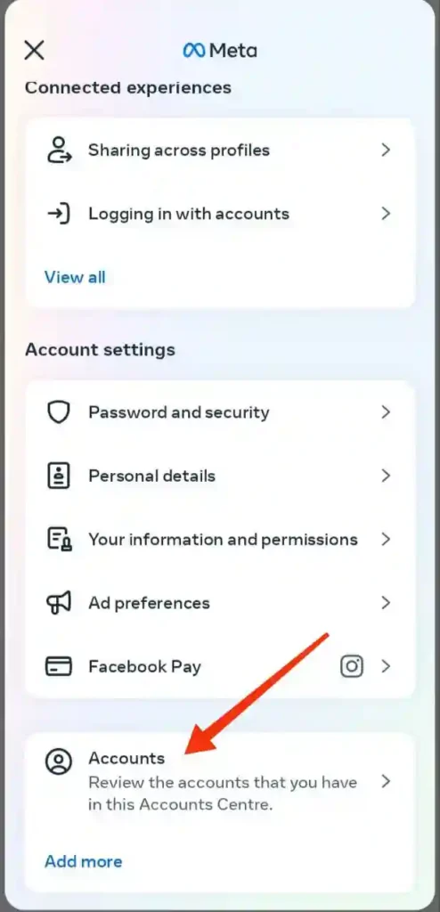स्टेप 4 - इंस्टाग्राम से फेसबुक अकाउंट को कैसे हटाये