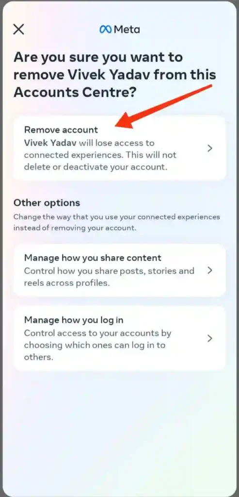 स्टेप 6 - इंस्टाग्राम से फेसबुक अकाउंट को कैसे हटाये
